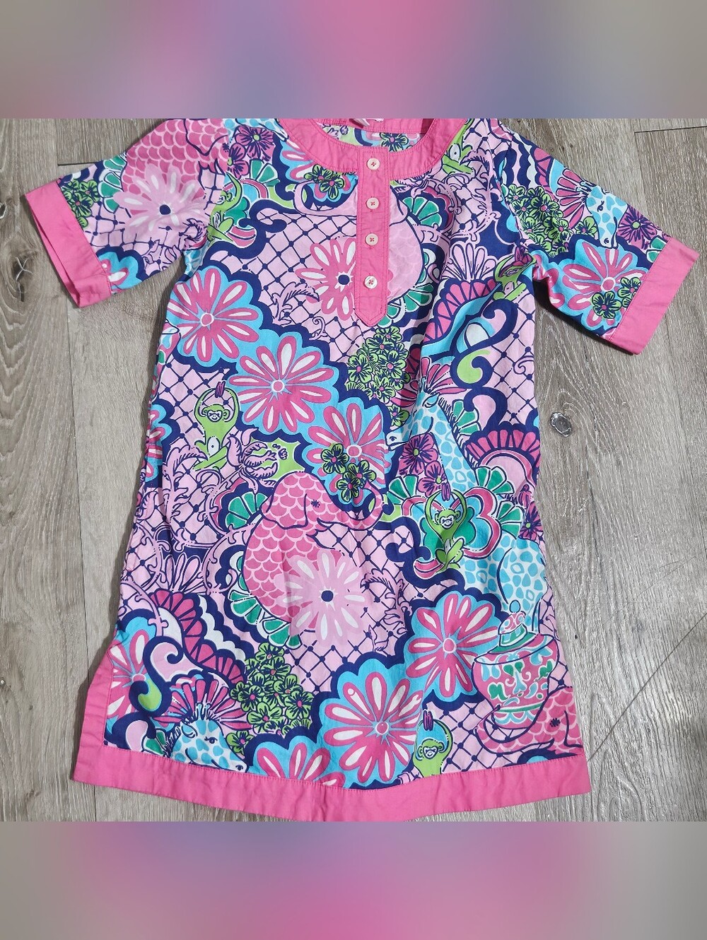 Lilly Pulitzer Pullover Girls Shirt Dress Pink Blue Green Jungle Animals size 8